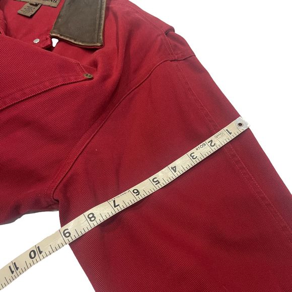Vintage Jones Jeans Women's Red Denim Jacket Metal Buttons Leather Colla… - Picture 13 of 13